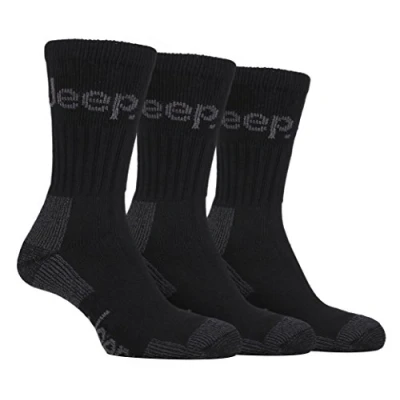Image of 3 Pairs Mens Jeep Terrain Walking Hiking Work Socks Black 6 11 uk