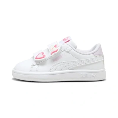 Image of Puma Smash 3.0 Badges Unisex Trainers for kids, Size: 6K, White/magic rose/lilac frost Synthetics