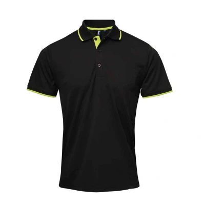 Image of Premier Mens Coolchecker Contrast Pique Polo Shirt (Black/Lime Green) Size 2XL