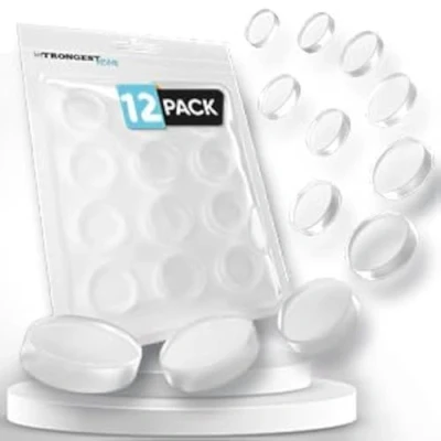 Image of Strongest Wall Door Handle Stopper 2CM Set 12 Pieces of Clear Rubber Knob Round Shield Cushion Quiet Protector for Handle.Guard Bumper Silencer Self Adhesive