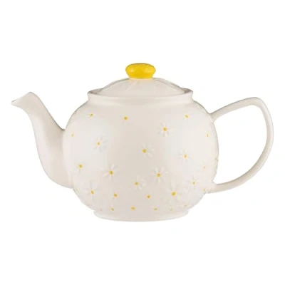 Image of Price &amp; Kensington Daisy Pattern Teapot, 1100ml, White with Yellow Accents, 6 Cup Capacity