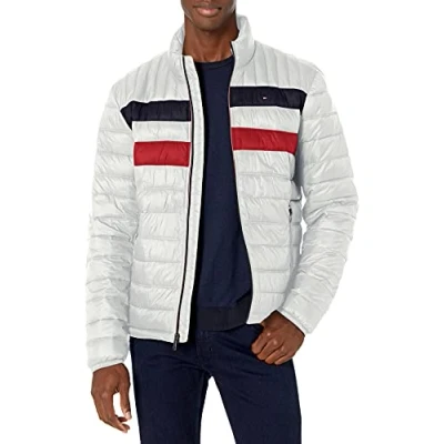 Image of Tommy Hilfiger Men&#039;s Lightweight Down Alternative Packable Puffer Jacket Coat, Ice Colorblock, 3XL