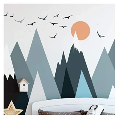 Image of Ambiance Stickers Scandinavian Parka Mountains Wall Decals, DIY Home Decor, Peel and Stick Removable Stickers, Waterproof Self Adhesive Art H60 x L115 CM