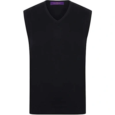 Image of Henbury Mens Sleeveless 12 Gauge V Neck Fine Knit Jumper (4XL) (Black)