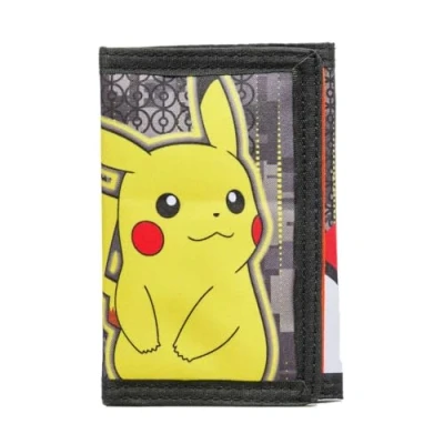 Image of William Lamb Pokemon Pikacku Character Black Tri Fold Money Travel Holiday Wallet One Size 8.5cm (W) x 12cm (H) 1cm (D)