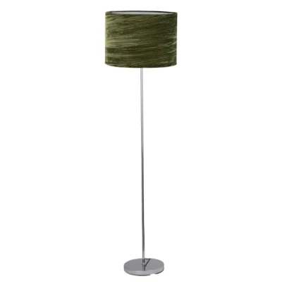 Image of firstchoicelighting Modern Floor Light Standing Lamp, Polished Chrome, Green Crushed Velvet Shade, Height 150cm, LED Compatible
