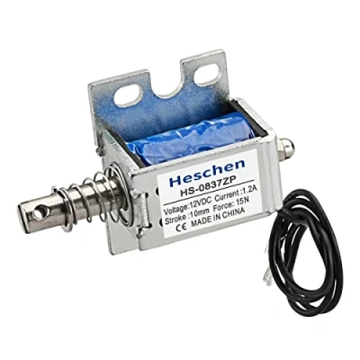 Image of Hechen Solenoid Electromagnet, HS 0837ZP, DC12V, 15N, 10mm Stroke, Push Pull Type Open Frame Door Lock