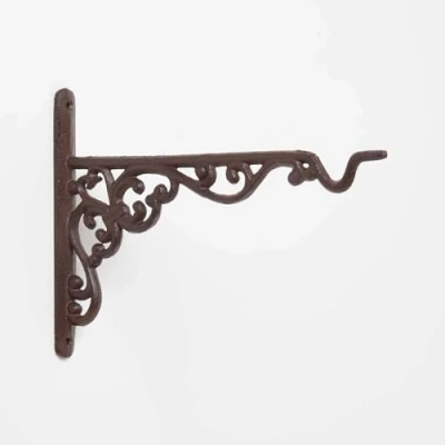 Image of HOMESCAPES Large Cast Iron Hanging Basket Hook 25 cm Long Wall Mounted Plant Hanger for Indoor and Outdoor Decoration
