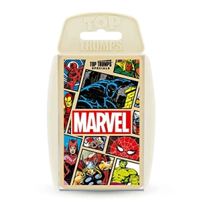 Image of Top Trumps Marvel Comics Retro Specials Card Game, Play with Spider Man, Iron Captain America, The Hulk, Loki and Galactus, Educational for 2 plus players makes a great gift ages 6