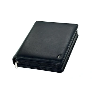 Image of Chronoplan 50102 refillable appointment planner / organizer calendar portfolio made of premium nappa leather (format A5 (220 x 275 mm) with zipper, ring binder, without calendar) black