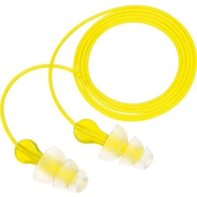 Image of 3M E A R Tri Flange Earplugs, 29 dB, Vinyl Cord, 100 Pairs/Box, PN 01 005