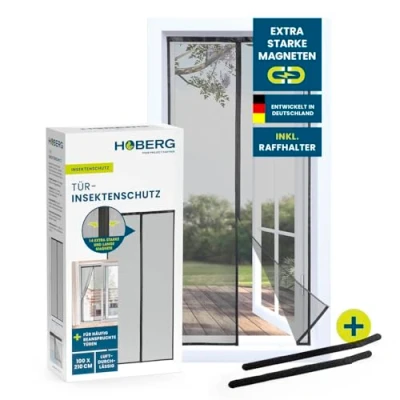 Image of Hoberg Insect Screen Curtain 90 x 210 cm Fly Door with XXL Magnetic Tapes Protection for Balcony Self Closing and Durable