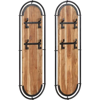 Image of vidaXL Wall mounted Coat Racks with 4 Hooks 2 pcs Solid Wood Acacia