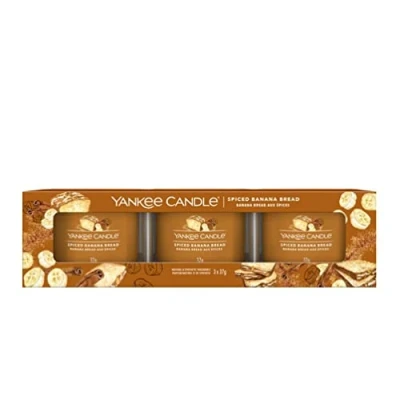 Image of Yankee Candle Spiced Banana Bread 3 Filled Votive Gift Set