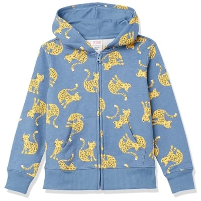Image of Amazon Essentials Girls&#039; Fleece Zip Up Hoodie Sweatshirt, Blue Cat, 9 Years
