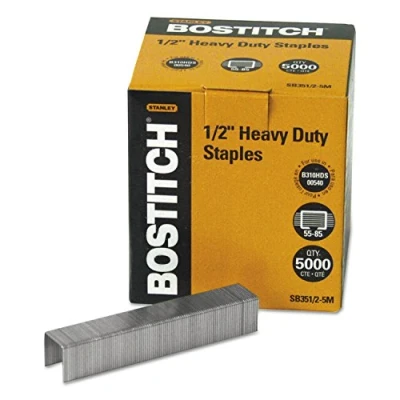 Image of Bostitch Heavy Duty Premium Staples, 55 85 Sheets, 0.5 Inch Leg, 5,000 Per Box (SB351/2 5M)