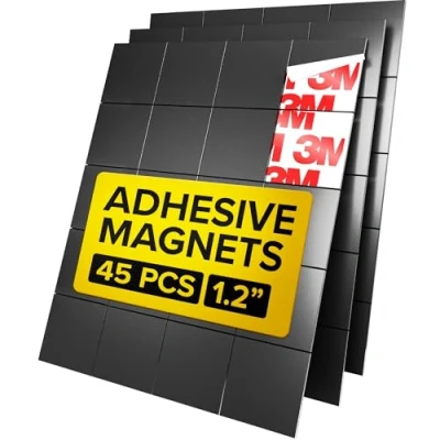 Image of Magnetic Squares 110 Self Adhesive Flexible Sticky Magnets Peel &amp; Stick Sheets Tape is Alternative to Stickers, Strip and Roll