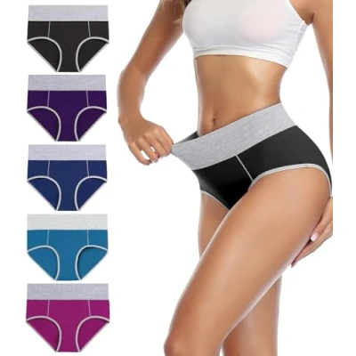 Image of wirarpa Ladies Cotton Knickers High Waisted Underwear Full Coverage Briefs Comfy Panties for Women 5 Pack XXL