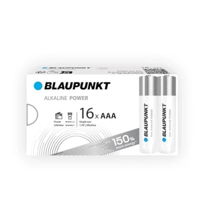 Image of BLAUPUNKT AAA alkaline batteries, pack of 16, best for wall clocks, TV remote controls, LR03BPO/16CB