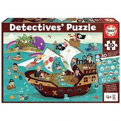 Image of Educa 18896 50 Barco Pirata Detectives&#039; Puzzle Pirate Ship, multicoloured