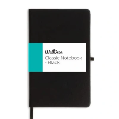 Image of WallDeca Classic Lined Notebook Journal Hard Cover, 240 Pages, Ruled 8.25&quot; x 5&quot; (21 13 cm), Ivory 80 GSM Paper School, Business, College, Notes, Journaling (Black)