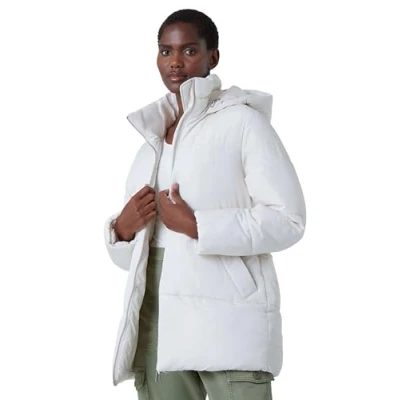 Image of Roman Womens Padded Hooded Mid Length Coat Ivory Size 12 UK