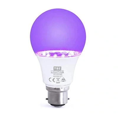 Image of TBE LIGHTING UV LED Bulb 9w Ultra Violet Black Light Bulbs B22 Standard Bayonet Fitting 395 400nm wavelength, Energy Saving Long Life A60