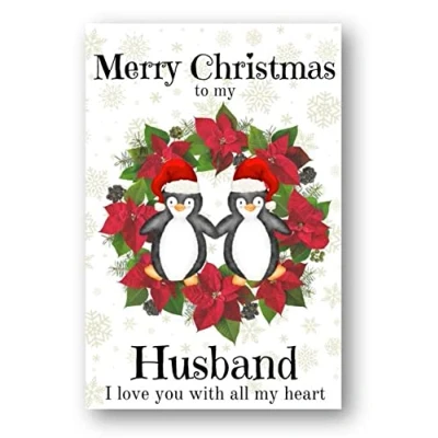 Image of Second Ave Husband Christmas Wreath Penguin Love Romantic Xmas Holiday Festive Greetings Card