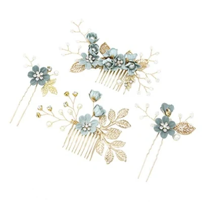 Image of Toyvian 4 pieces rhinestone hair combs, floral bridal headpiece, crystal headband, decorative wedding evening (green)