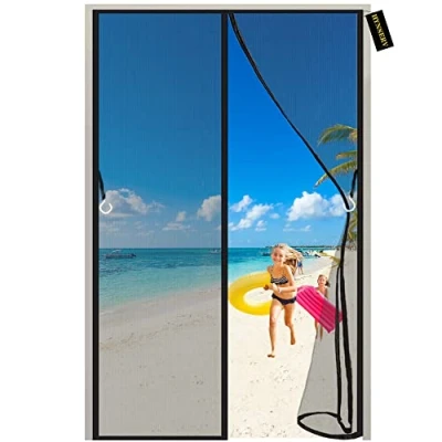 Image of Fly Screens for Doors 175x205cm Black Heavy Duty Patio Insect Door Screen with Magnets&amp;Full Frame Magic Tape Seal Automatically Easy to Install Balcony