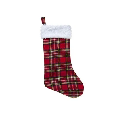 Image of 18&quot; Tartan Christmas Stocking with Fur Trim Stockings
