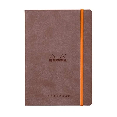 Image of RHODIA 117743C Soft Notebook Bullet Journal Goalbook Chocolate A5 Dotted Dot 240 pages 90g Ivory Clairefontaine Paper 2 Ribbons, Elastic Closure Faux Leather Cover