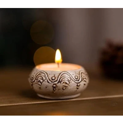 Image of Marco Paul Single Decorative Tea Light Holder With Natural Wood Non Scented Candle Holders Home Decor Accessories Size 6cm x 3cm