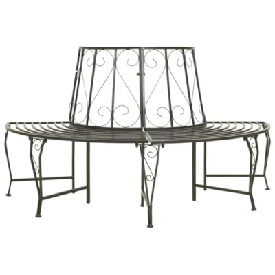 Image of vidaXL Garden Half round Tree Bench Semi circle Outdoor Steel with 160 cm Length, 150 kg Load Capacity in Silver Grey