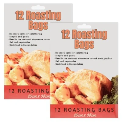 Image of LND Gifts Roasting Bags Large Cooking Pack of 24, Flavour Seal Roast With Ties 38 x 25cm Perfect for Oven Use and Microwave