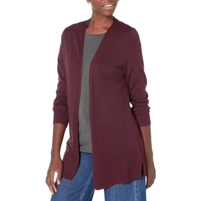 Image of Amazon Essentials Women&#039;s Lightweight Open Front Cardigan Jumper (Available in Plus Size), Burgundy, L