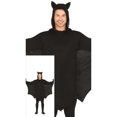 Image of FIESTAS GUIRCA Winged Bat Men Fancy Dress Costume Black with Ears Hood and Wings Mens Halloween Costumes Adult Size L