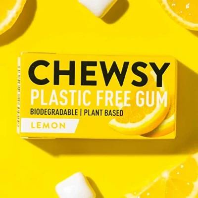 Image of Chewsy Lemon Plastic Free Gum Plant Based Sugar Aspartame Xylitol Tooth Friendly Vegan Biodegradable Natural Chewing 12 Packs