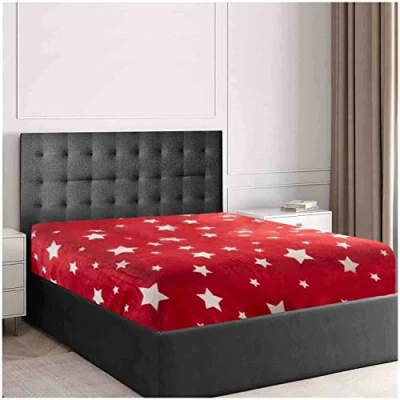 Image of GC GAVENO CAVAILIA Teddy Star Fitted Sheets, Elasticated Kingsize Bed Cuddle Fleece Bottom Sheet, Red