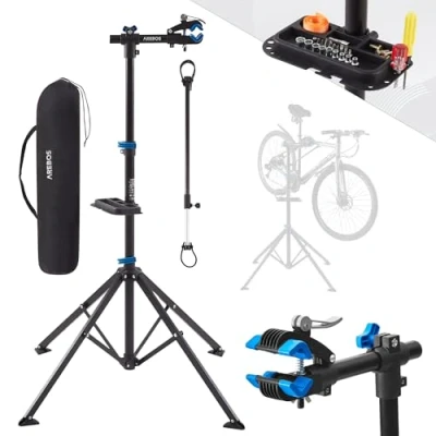 Image of Arebos Bicycle Mounting Stand Professional Repair for Bikes, Heavy Duty, 360 Rotatable, Black/Blue