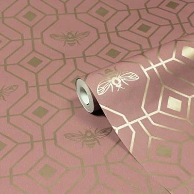 Image of furn. Bee Deco Geometric Printed Wallpaper, Blush