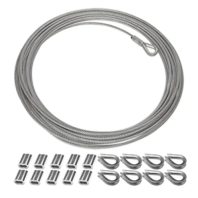 Image of BuxiuGK 1 Roll Cable Rope 2mm x 10m,Heavy duty 304 Stainless Steel Hanging Wire with 10 Aluminum Crimping Sleeves and 8 Thimble for Railing Decking