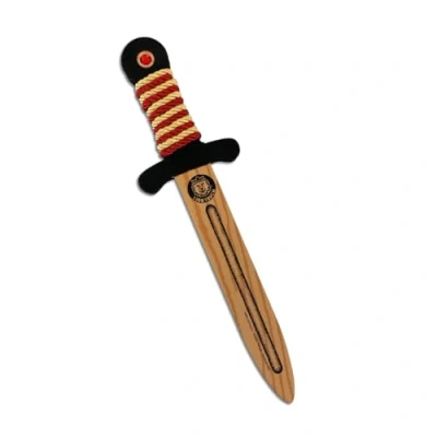 Image of Liontouch WoodyLion Toy Sword, Gold &amp; Red Small Woodlike Dagger with Gemstone in Flexible Foam For Toddler Boys Girls Safe Weapon Accessory Kid’s Pretend Play, Dress Up Knight Costumes