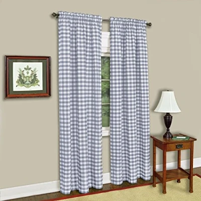 Image of Buffalo Check Panel Window Curtain 42 Inch Width, 63 Length Grey &amp; White Plaid Light Filtering Farmhouse Country Drapes for Bedroom Living Dining Room by Achim Home Decor