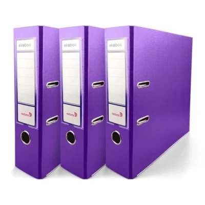 Image of Netuno 3X Folder Lever Arch Folders Purple 2 Ring Binder Ekobox Organiser 8 cm 3,15 inch A4 Wide Cardboard for Office Shelf Desk
