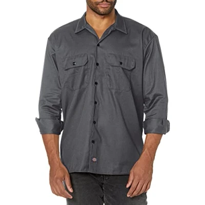 Image of Dickies Men&#039;s Long Sleeve Work Regular Fit Casual Shirt, Charcoal Grey, XX Large