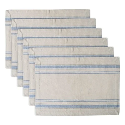 Image of DII French Stripe Tabletop Collection Farmhouse Style Dining Table Linen Placemat Set, 13x19, Taupe/Blue, 6 Piece