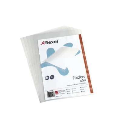 Image of Rexel Nyrex Heavy Duty A4 Document Folder, Glass Clear, 160mic, Cut Flush, L Pack of 50, 21685090