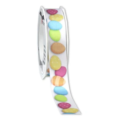 Image of Präsent Easter Egg Printed Satin Ribbon Colorful 20 m Roll 25 mm Width