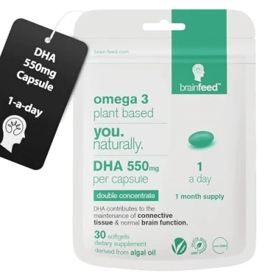 Image of DHA Supplements (30) Omega 3 500mg Per Capsule 1 A Day Algae Oil Capsules for Brain &amp; Eye Health Double Concentrated Vegan Month Supply